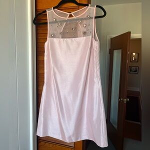 Vintage Pink Mod Mini Dress with Beaded Sheer Neckline